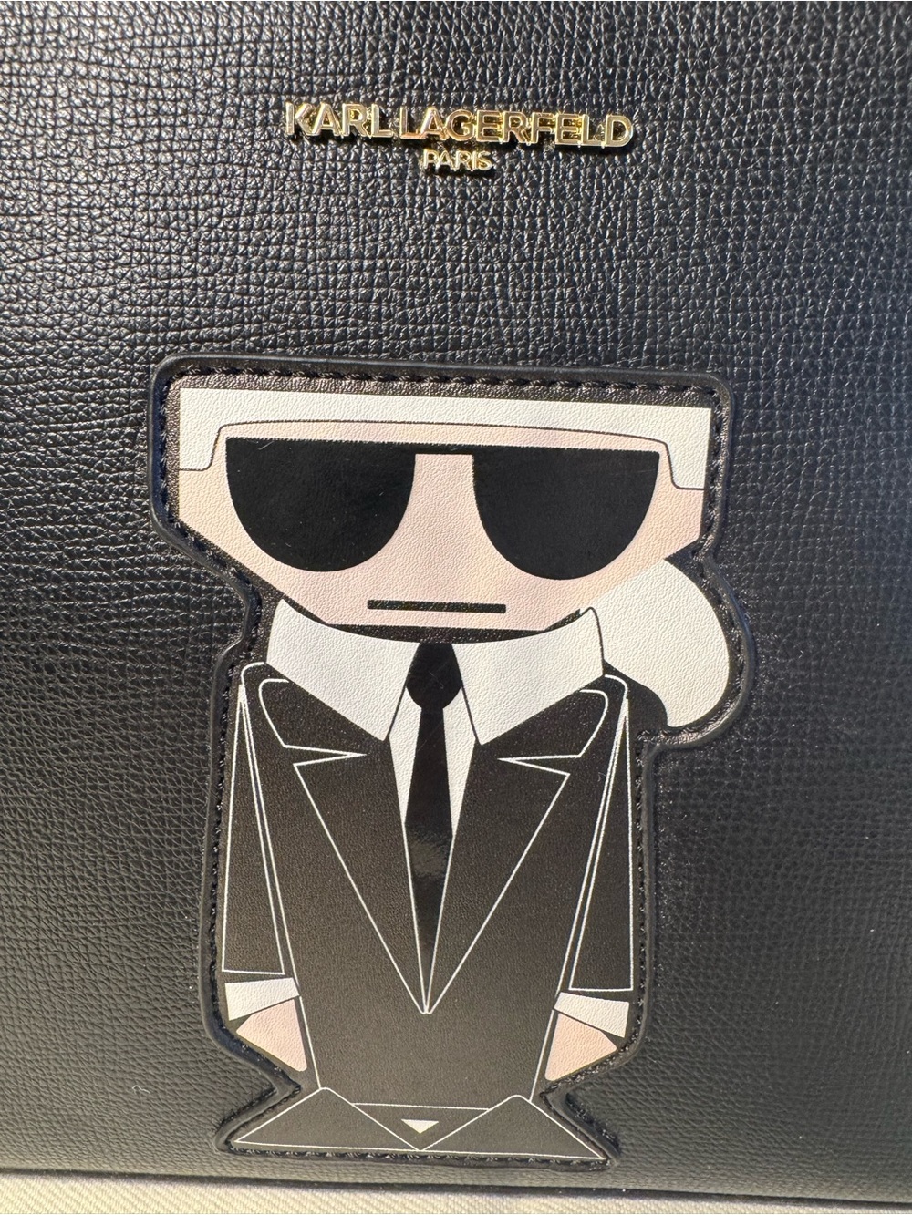 Karl Lagerfeld Black Faux-Leather Messenger with Character Patch - Picture 3 of 7